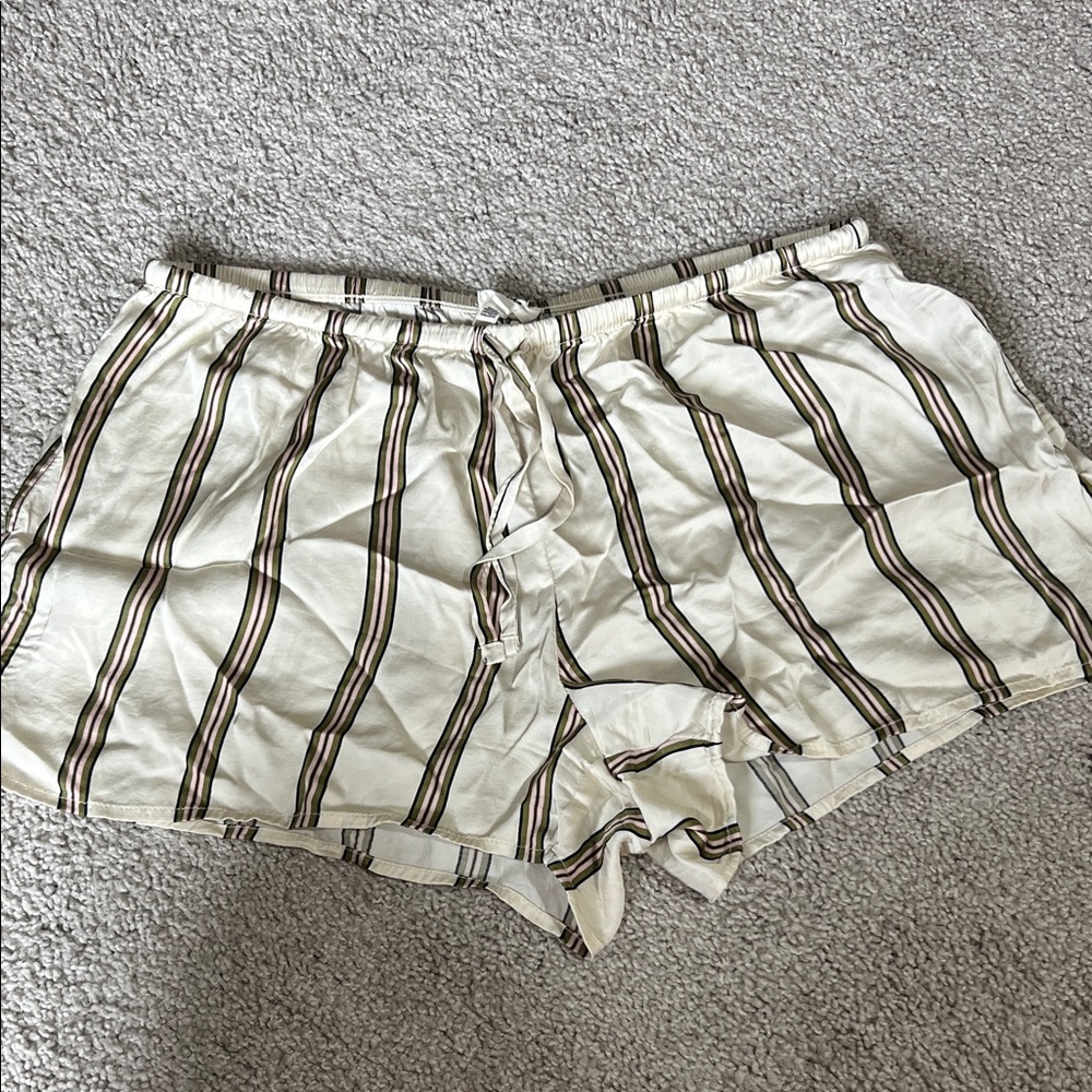 Striped Cream and Olive silky Shorts